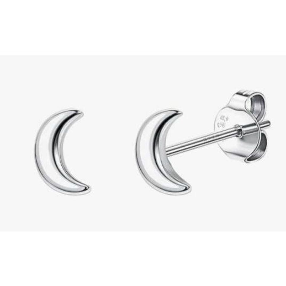 Silver Moon Stud Earrings 20G 925 Sterling Silver Hypoallergenic Post Backs New